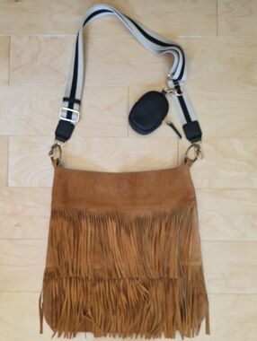 Vintage Steve Madden Tan Suede Fringe Crossbody with Removable Strap